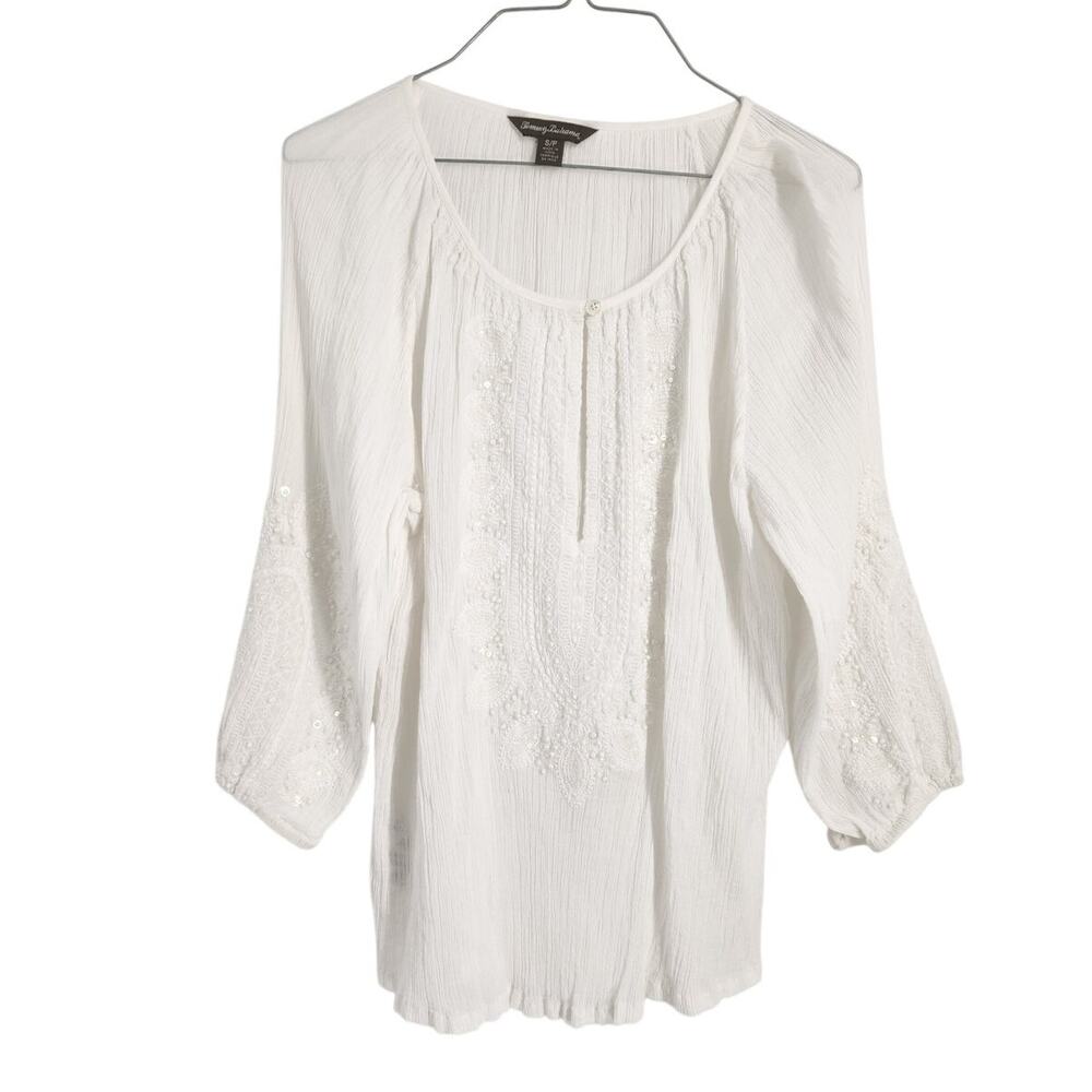 Tommy Bahama 3/4 Sleeve Cream Colored Top Womens Size Small S